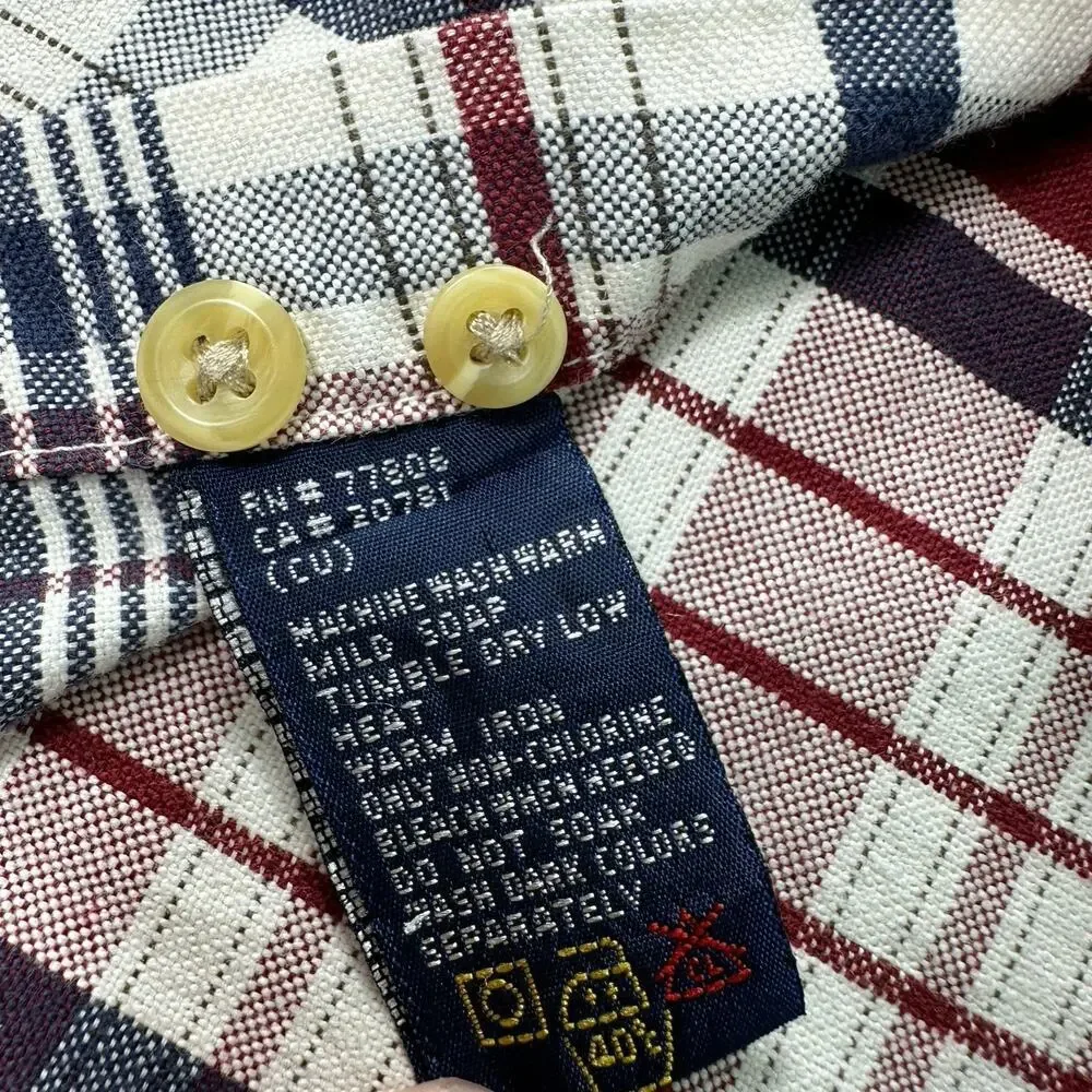 Vintage Tommy Hilfiger Plaid Button Down Shirt 90s Mens  Lrg Embroidered Crest‎